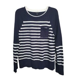 TALBOTS Cotton/Viscose/Merino Wool Navy Sailor Stripe Sweater Size Large